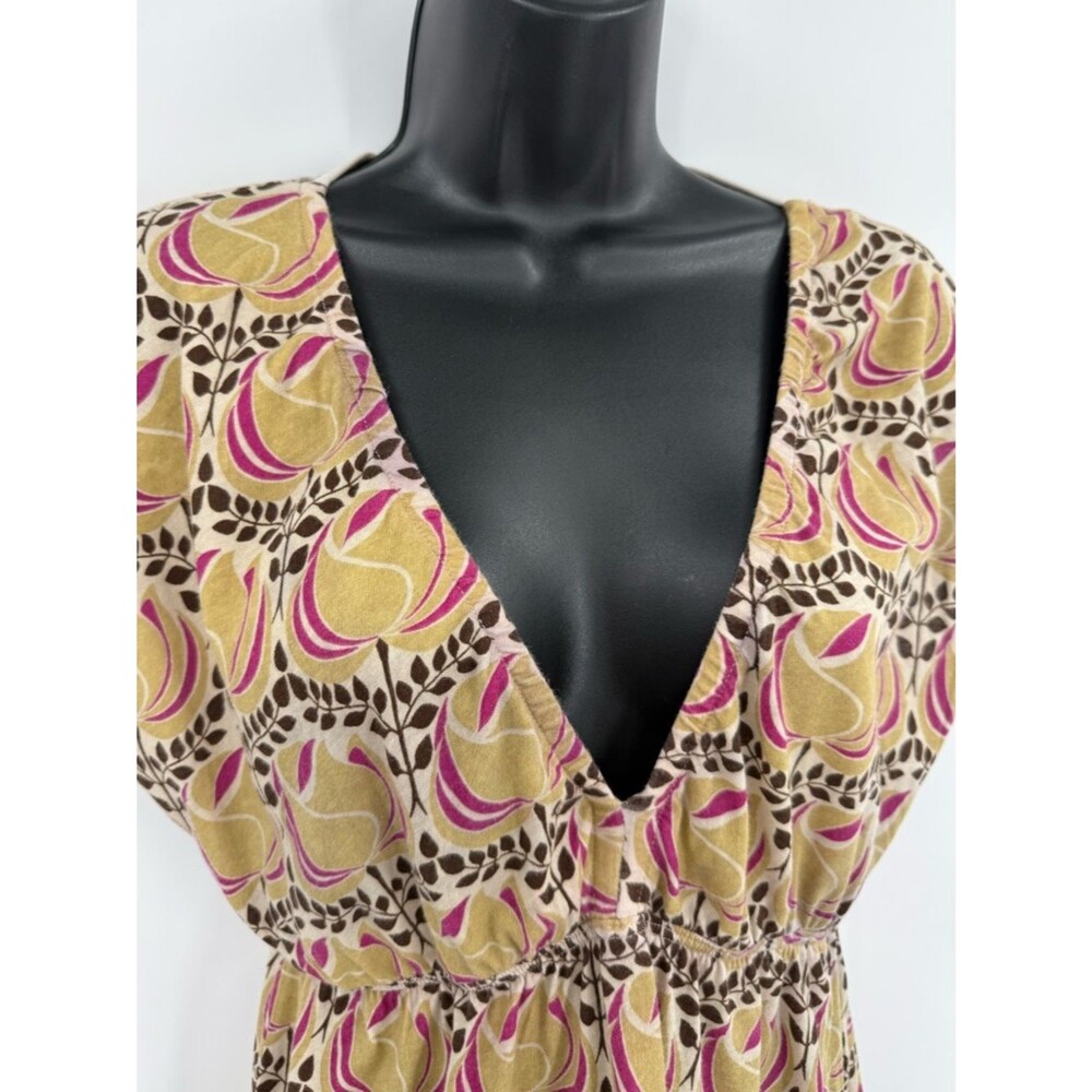 ✦ Anthropologie Puella Y2K Tulip Print Cotton V Neck Mini Dress | Multi | Large - Picture 4 of 5